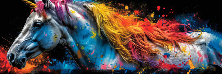 Wall Mural - unicorn in bright neon colors in a pop art style