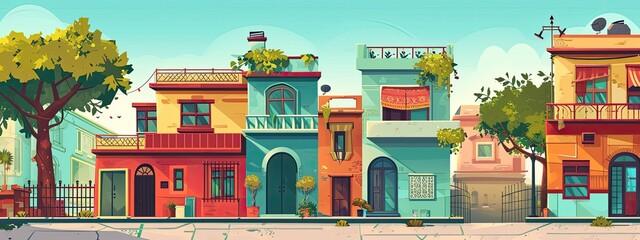 landscape of houses in Indian society. cartoon illustration