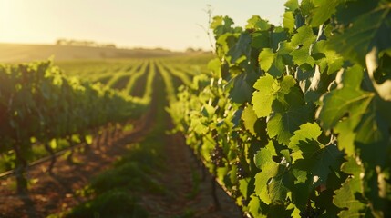 Wall Mural - The sunlit vineyard rows