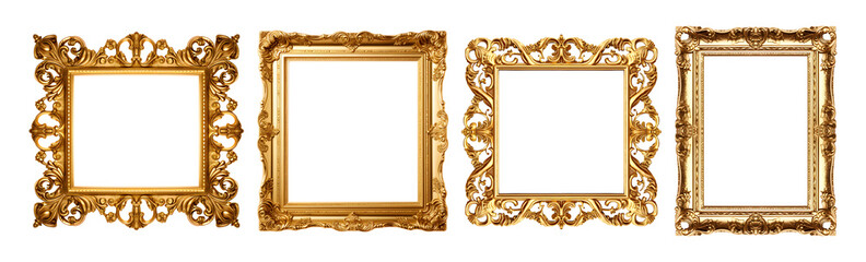 golden frame with ornament isolated on transparent background.