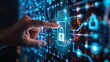 © AbiScene - Secure Connection Hand unlocking digital padlock on virtual screen symbolizing data protection and cybersecurity