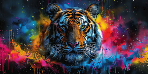 Poster - Tiger neon picture in pop art