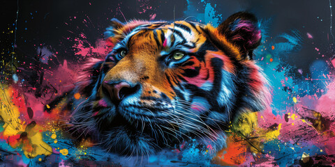 Poster - Tiger neon picture in pop art