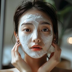 Sticker - Korean women, face masks, models, moisturizing, cosmetic models. Generative AI.