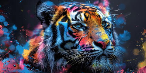  Tiger neon picture in pop art