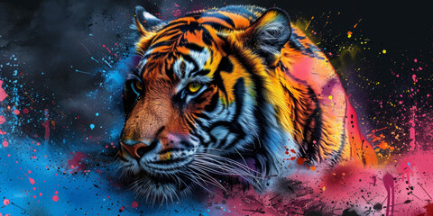 Sticker - Tiger neon picture in pop art