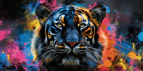 Poster - Tiger neon picture in pop art