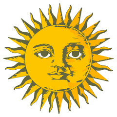 Wall Mural - Vectorized sun with face design element