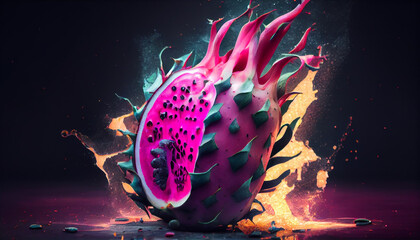 Abstract dragon fruit, Pitaya, Hylocereus and Stenocereus isolated on gradient background. Generative AI illustration