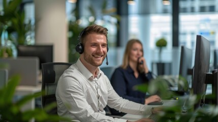 Wall Mural - The smiling call center agent