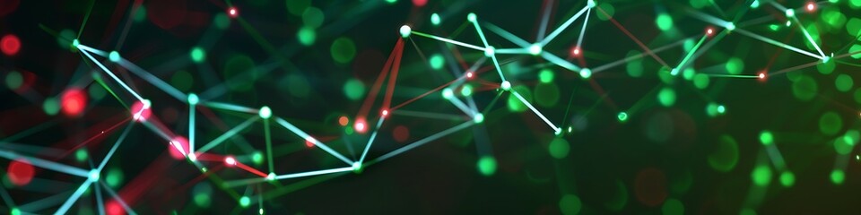 Wall Mural - Modern technology background featuring green and red dots connected in an intricate plexus network