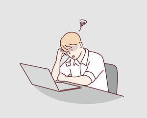 Wall Mural - a tired worker is sitting at the table. hand drawn style vector design illustrations.