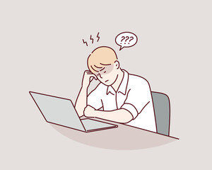 Wall Mural - a tired worker is sitting at the table. hand drawn style vector design illustrations.