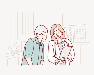 This might help you understand the condition better. Shot of a young doctor using a digital tablet during a consultation with a senior woman. Hand drawn style vector design illustrations.