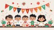 © GenerativeAIpicture - Cartoon vector children making crafts and drawings related to Indonesia Independence Day Generative AI