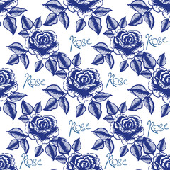 Wall Mural - Rose hand drawn flower and letters seamless pattern for textile design, scrapbook,wallpaper.