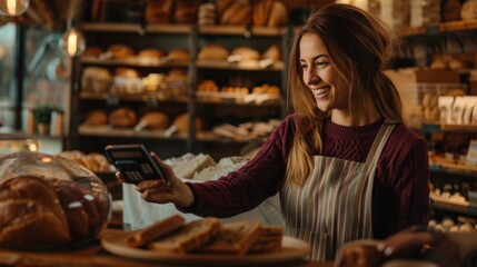 Wall Mural - The smiling bakery cashier