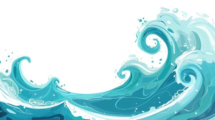 Sticker - ocean water wave copy space for text. Isolated blue, teal, turquoise happy cartoon wave for pool party or ocean beach travel