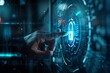 © movinglines.studio - Person interacting with a futuristic digital security interface on a touchscreen device.