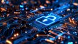 © Darya - A blue glowing padlock symbol sits on a circuit board with glowing blue and orange traces