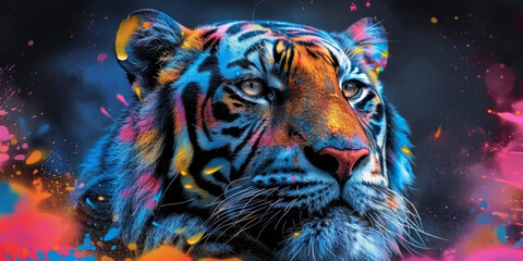 Canvas Print - Tiger neon picture in pop art