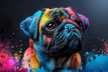 Wall Mural - Pug dog in neon colors in a pop art style