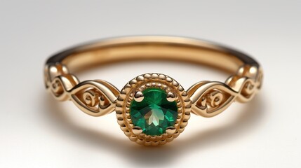 Wall Mural - emerald gemstone gold ring with a vintage design on a white background