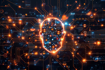 Wall Mural - Blockchain and artificial intelligence with Illustrate a modern startup seamlessly integrating blockchain and artificial intelligence technologies, with stylized icons, futuristic design elements,