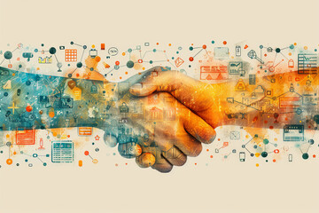 Wall Mural - partnership development and startup funding with design a flat design concept showing startup founde