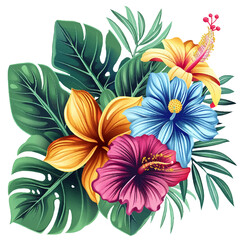 Wall Mural - tropical leaves and flowers, generative AI
