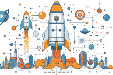 Wall Mural - Customer acquisition and MVP (Minimum Viable Product) with Create a flat design image of a startup team focusing on advanced customer acquisition strategies while developing a Minimum Viable Product