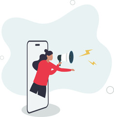 Wall Mural - Mobile marketing, digital strategy using influencer or advertising with social media app targeting user smartphone.flat vector illustration.