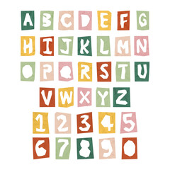 Wall Mural - Paper cut alphabet and number png kids typography letter set