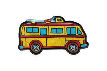 cute embroidered patch of a colorful bus. perfect for diy projects, clothing, accessories, and custo