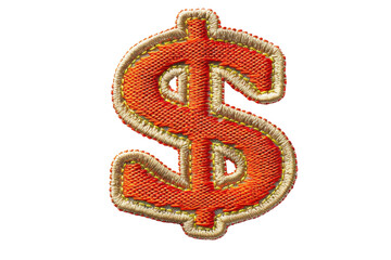 embroidered dollar sign patch in vibrant orange and gold, perfect for decorating clothing or accesso