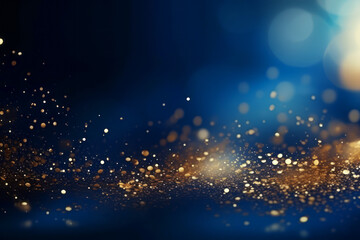 Wall Mural - golden abstract bokeh on blue background. celebrating christmas, new year or other holidays.