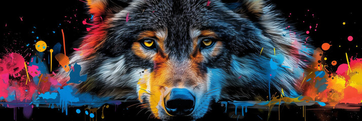 Wall Mural - Wolf in neon colors in a pop art style