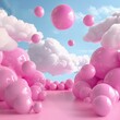 © Yahor Shylau  - background with pink balloons and clouds.