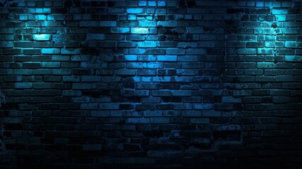 Wall Mural - ark brick wall with blue glow, dramatic lighting, textured background