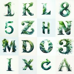 Wall Mural - Green watercolor Lettering Typeface. AI generated illustration