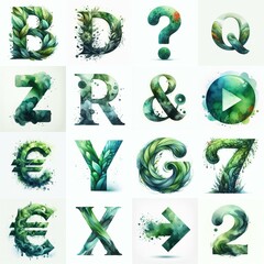 Sticker - Green watercolor Lettering Typeface. AI generated illustration