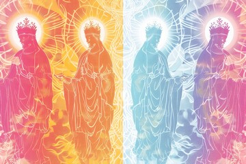 Abstract Background with Saint Silhouettes and Sacred Patterns