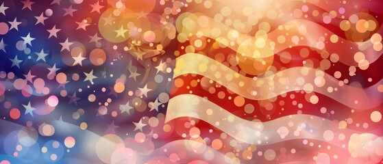 Generate an artistic representation of the United States flag against a dreamy bokeh background, emphasizing freedom and patriotism for special events