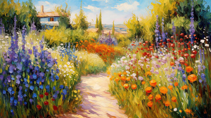 Impressionist art summer garden path