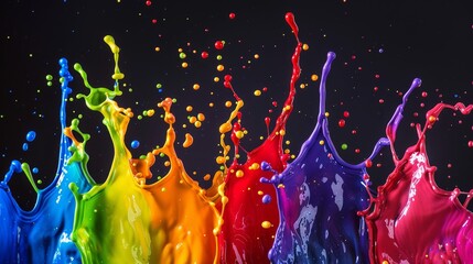 Wall Mural - Vibrant, dynamic splashes of colored paint, creating a rainbow-like effect with colors including green, yellow, orange, red, purple, and blue