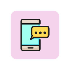 Sticker - Mobile messenger line icon. Chart, smartphone, application. Communication concept. Vector 
illustration can be used for topics like social media, technology, conversation