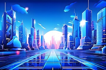 Wall Mural - Metaverse future blue cityscape view technology concept