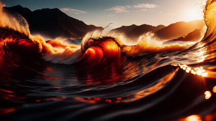 Wall Mural - create an abstract background with dynamic waves in fiery hues of red, orange, and yellow. the waves