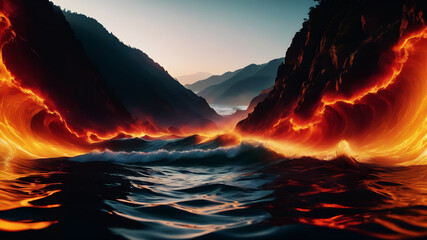 Wall Mural - create an abstract background with dynamic waves in fiery hues of red, orange, and yellow. the waves