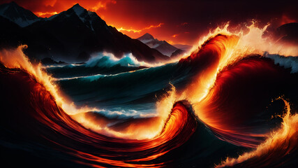Wall Mural - create an abstract background with dynamic waves in fiery hues of red, orange, and yellow. the waves